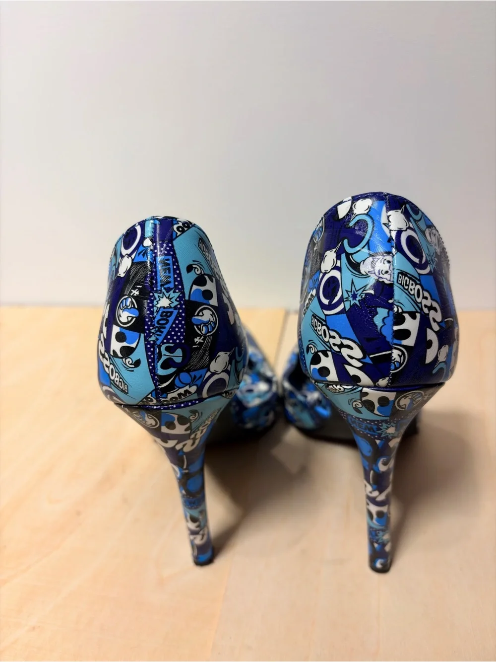 Shoe Republic LA Blue Graphic Patent Pointed-Toe Stilettos